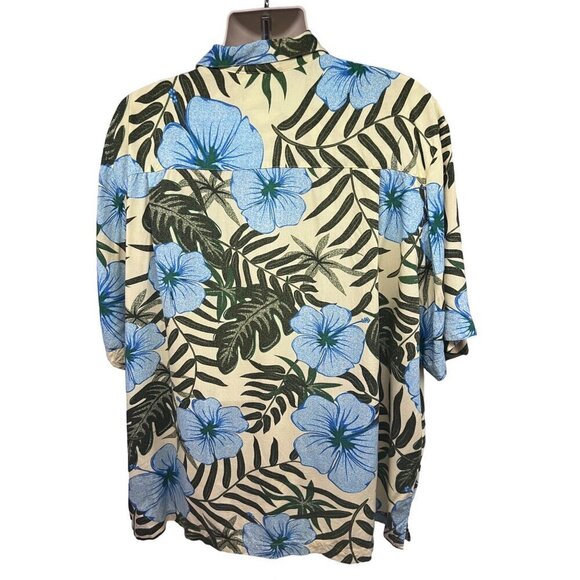 Mens Vintage Yellow Floral Hawaiian Aloha All Over Print Button Shirt 2XL Pocket - Picture 2 of 6